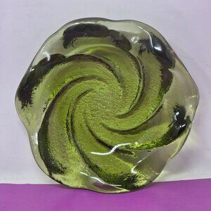 Vintage Green Color Mid-Century Modern Collectible Swirl Glass Style Ashtray